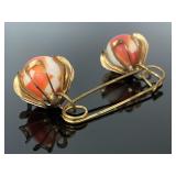 Victorian orange swirl glass marble pin