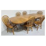 Large Oak wood dining table w/ 6 chairs