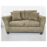 Green microfiber love seat with pillow back