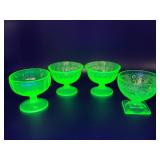 Four Vaseline Uranium glass sherbet dishes