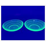 Pair of Uranium Vaseline glass shallow bowls