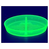 Vaseline Uranium glass divided dish/ashtray