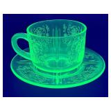 Vintage Uranium Vaseline glass tea cup & saucer
