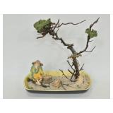 Oriental bonsai tree figure w/ man
