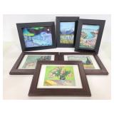 Six small framed prints