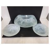 Trio of white swirl glass bowls