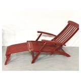 Red painted wood lounging patio chair
