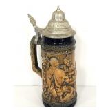 Vintage heavy raised beer stein with lid