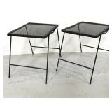 Two mesh top metal outdoor side tables