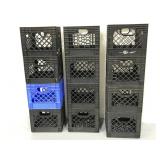 Twelve plastic milk crates