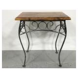 Tiny wood top table with metal legs