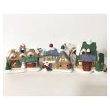 Painted porcelain Christmas village trio