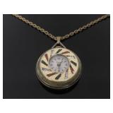 Vintage clock pendant necklace on gold tone chain