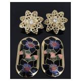 Two pairs of vintage floral clip on earrings