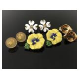 Four pairs of vintage floral earrings