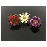 Trio of adjustable flower rings