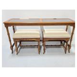 Glass panel top wood sofa table/stool set