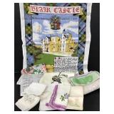 Lot of vintage embroidered hankies & tea towels