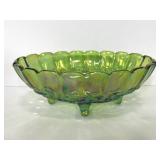 Large Indiana green carnival glass footed bowl