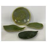 Signed tropical leaves pottery plate collection