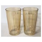 Two vintage amber carnival glass juice glasses