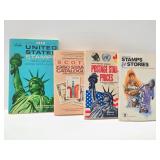 Four vintage books on stamps