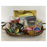 Collection of vintage finds in wicker basket