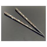 Pair of mother of pearl inlaid wood chopsticks