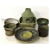Seven artist signed pottery pieces
