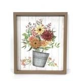 Wood and metal framed flower art