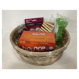 Wicker basket lot of new packaged items