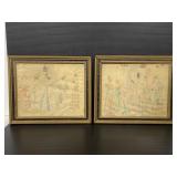 Victorian women original tissue painting pair