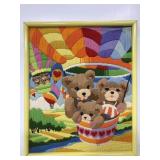Framed Yarn embroidered teddy bear art
