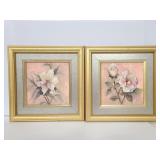 Two framed floral canvas prints