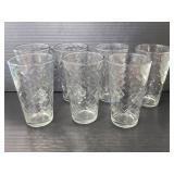 Seven basket weave pattern glass cups