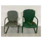 Pair of vintage green steel lawn chairs