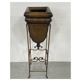 Ornate painted metal plant stand & planter