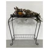Two-tier metal plant stand w/ thriving jade plant