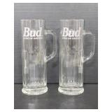Pair of Busch official tall Bud beer mugs