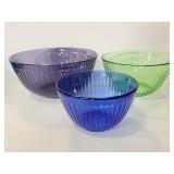 Pyrex green, amethyst, & blue mixing bowls