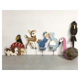 Lot of assorted wood carved yard characters