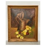 Vintage signed original still life canvas painting