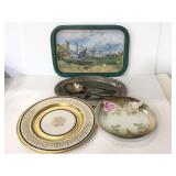 Vintage tray, decorative plates, &serving utensils