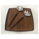 Vintage serving tray & salad servers