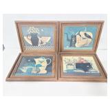 Four framed country style prints