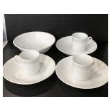 Three Corning mugs and four Corelle bowls