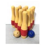 Wooden yard bowling set