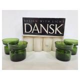 Dansk candles and green glass candleholders