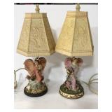 Two resin carved Angel table lamps w/ carved shade