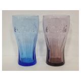 Blue and purple Coca-Cola glasses